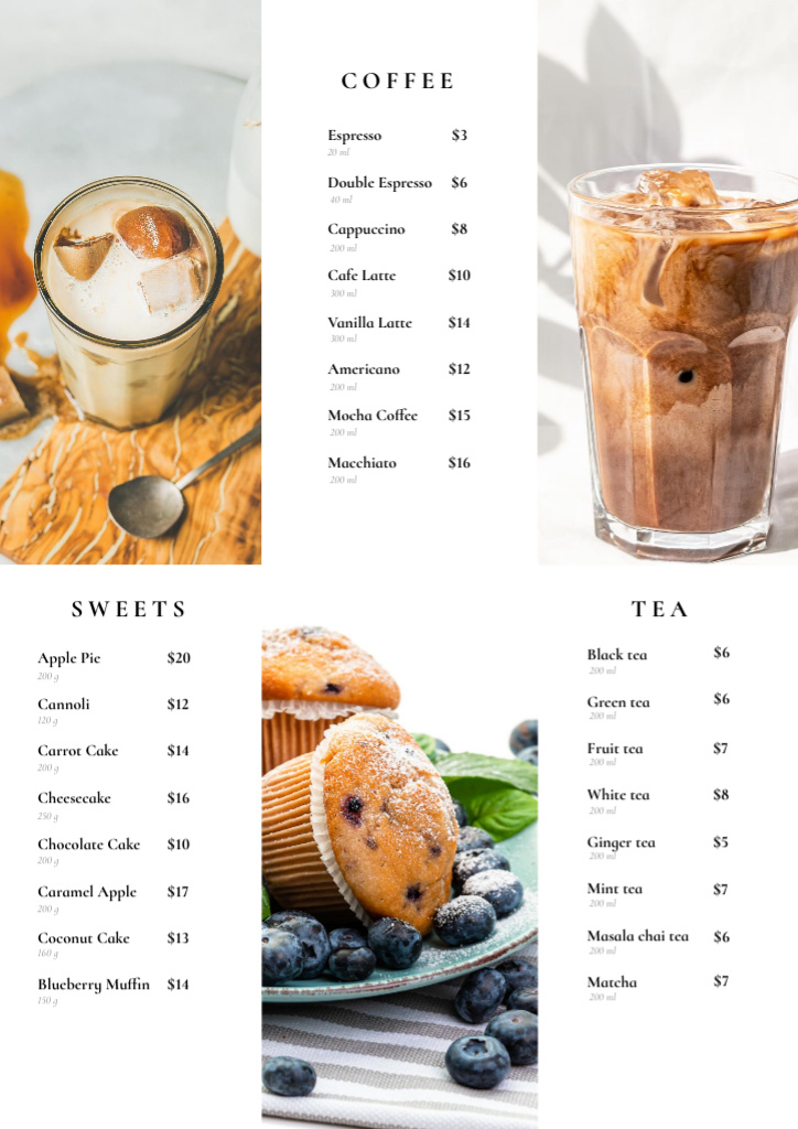 Cafe drinks and desserts Menu Design Template