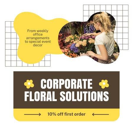 Plantilla de diseño de Soluciones Florales Corporativas para Decoración de Oficinas y Eventos Instagram 