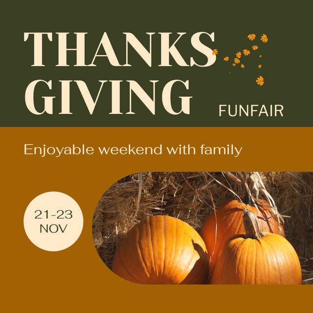 Exciting Weekend Thanksgiving Fair Announcement Animated Postデザインテンプレート