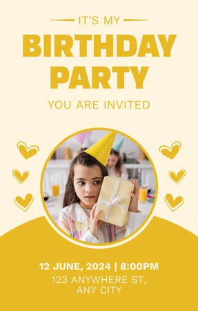 Birthday Party for Kid Announcement Invitation 4.6x7.2in Design Template