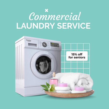 Commercial Laundry Services With Discount And Towels Animated Post Design Template