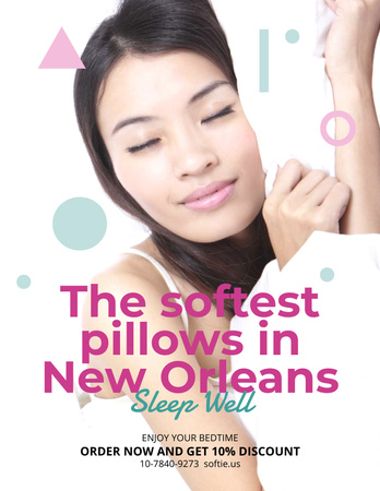 Pillows ad Girl sleeping in bed Flyer 8.5x11in Design Template