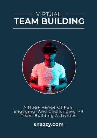 Announcement of Virtual Team Building with Man in Glasses Poster B2 Modelo de Design
