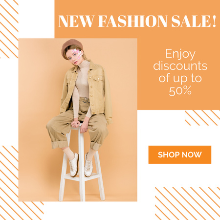 Designvorlage Summer Female Clothing Collection with Lady Sitting on Chair für Instagram