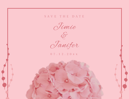 Wedding Announcement with Pink Flowers Thank You Card 5.5x4in Horizontal Design Template