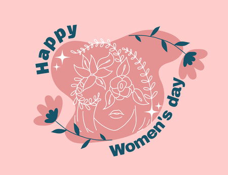 Plantilla de diseño de Women's Day Greeting with Linear Woman's Face Thank You Card 5.5x4in Horizontal 