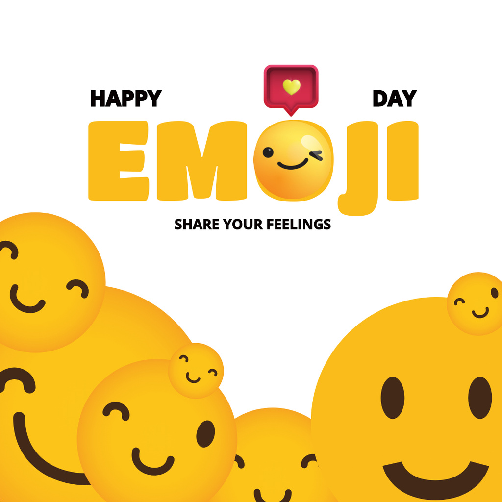 World Emoji Day Greeting in Yellow Instagram Design Template