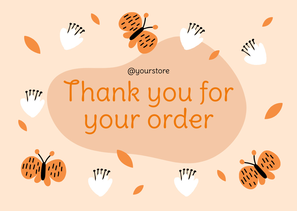 Thank You Message with Flowers and Butterflies Card – шаблон для дизайну