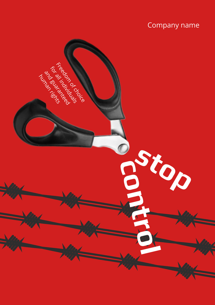 Social Issue Illustration with Scissors cutting Barbed Wire Poster Design Template