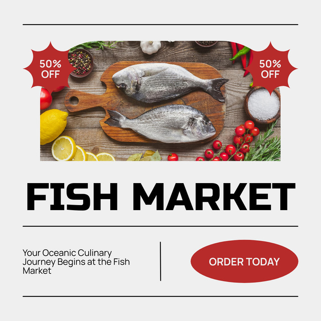 Fish Market Promo with Discount on Order Instagram ADデザインテンプレート