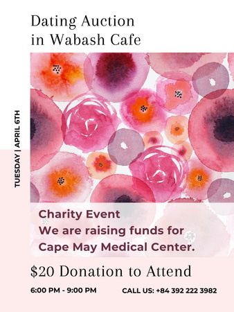 Dating Auction announcement on pink watercolor Flowers Poster US Šablona návrhu