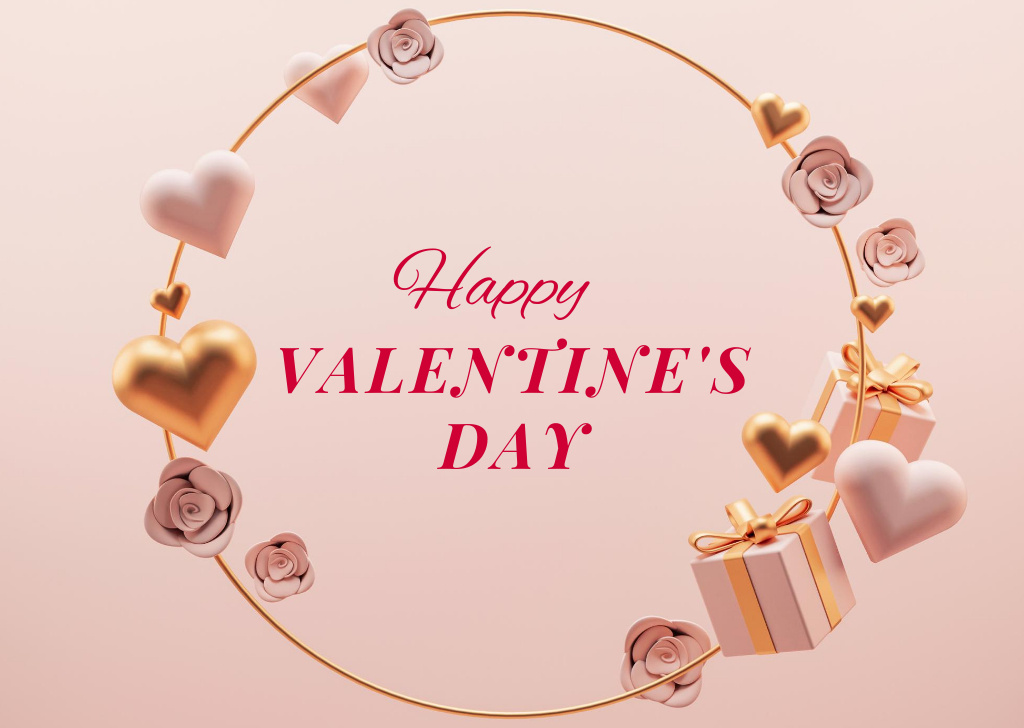 Modèle de visuel Valentine's Day Greeting with Gifts and Hearts - Postcard