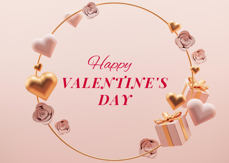 Поздравление с Днем святого Валентина с подарками и сердцами Postcard – шаблон для дизайна
