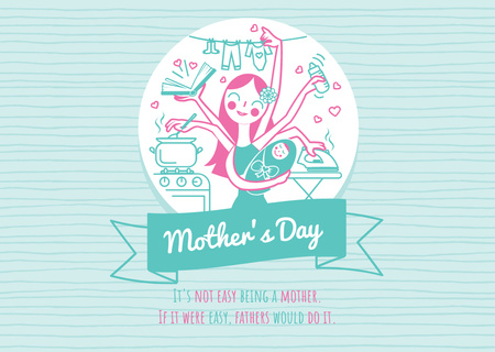 Happy Mother's Day with Happy Mom Postcard Tasarım Şablonu