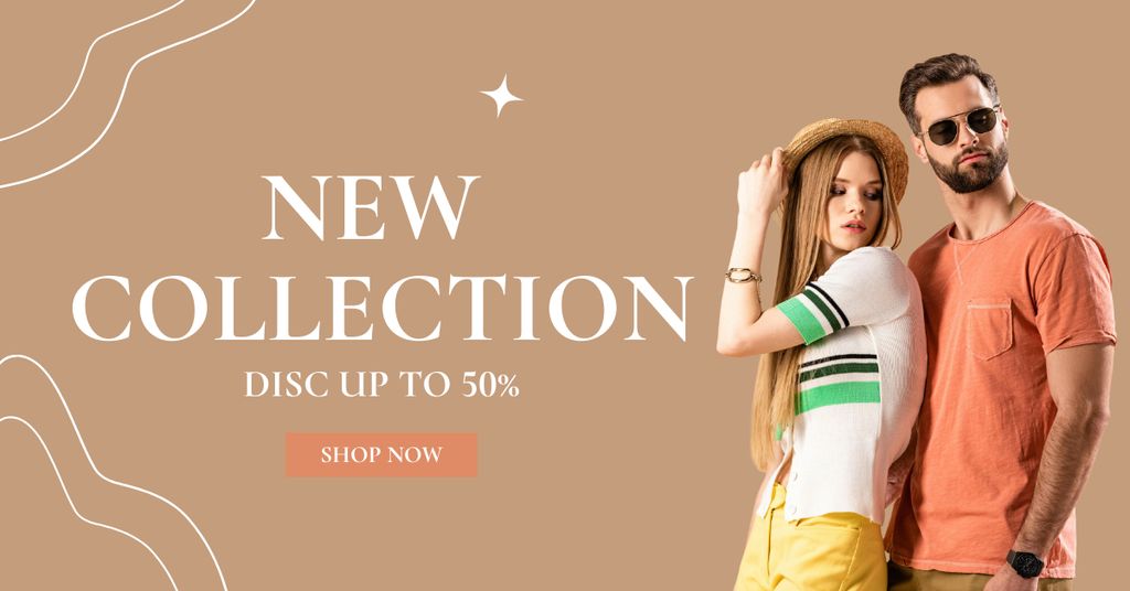New Collection Sale Announcement with Stylish Woman and Man Facebook AD – шаблон для дизайна