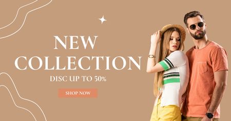 New Collection Sale Announcement with Stylish Woman and Man Facebook AD – шаблон для дизайну