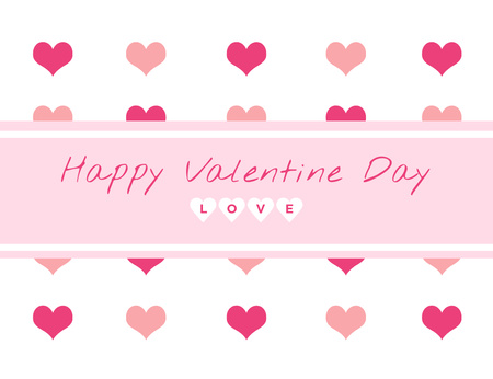 Happy Valentine's Day Greetings On White And Pink Color Thank You Card 5.5x4in Horizontal Design Template