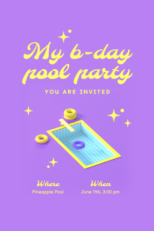 Birthday Pool Party Announcement Invitation 6x9in Design Template