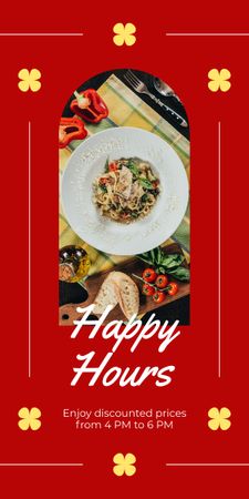 Happy Hours Ad at Fast Casual Restaurants with Tasty Pasta Graphic Design Template
