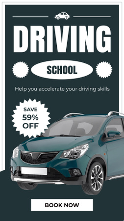 Modèle de visuel Cours complets d'école de conduite avec réductions et réservation - Instagram Story