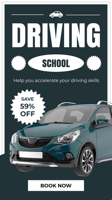 Comprehensive Driving School Lessons With Discounts And Booking Instagram Story Πρότυπο σχεδίασης