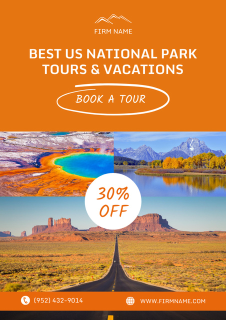Travel to Best US National Parks Poster A3 Design Template
