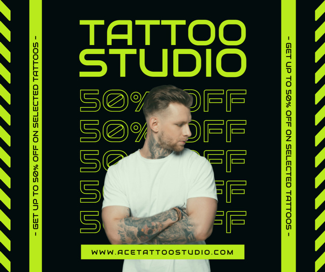 Professional Tattoo Studio Services With Discount Facebookデザインテンプレート