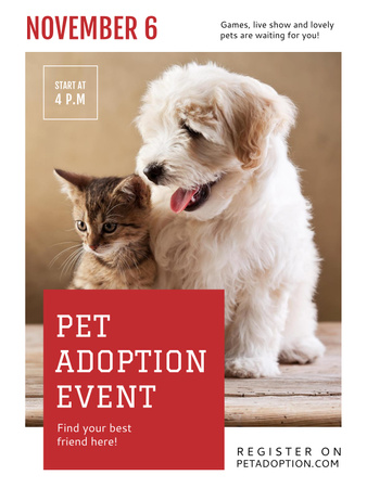 Pet adoption Event with Dog and Cat Poster US Design Template
