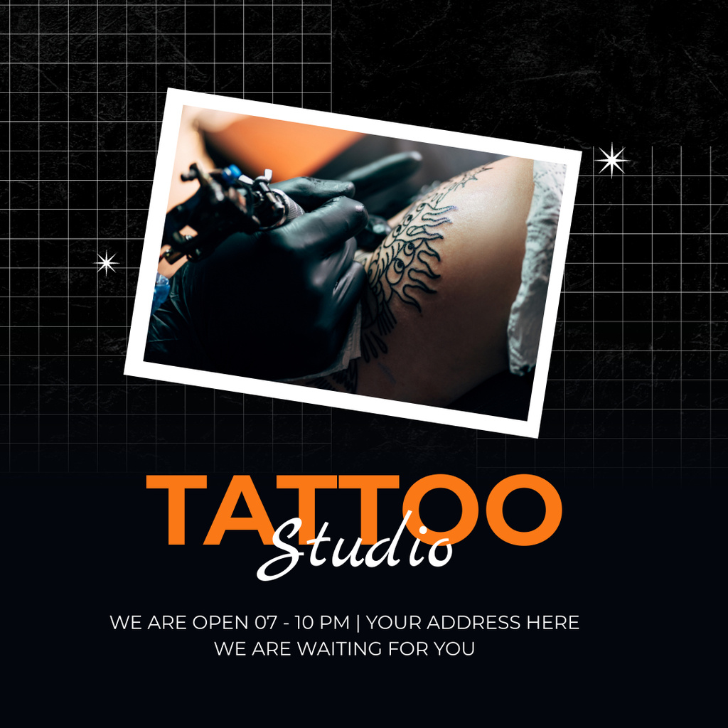 Stunning Tattoo Studio Service Offer With Timetable Instagram Πρότυπο σχεδίασης