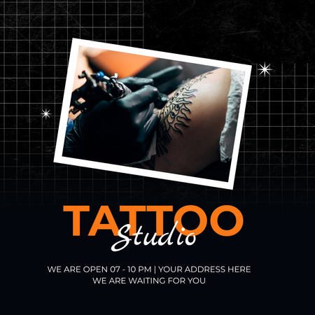 Lenyűgöző Tattoo Stúdió szolgáltatási ajánlat órarenddel Instagram tervezősablon
