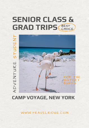 Diákok utazási hirdetése flamingókkal a tengerparton Poster 28x40in tervezősablon
