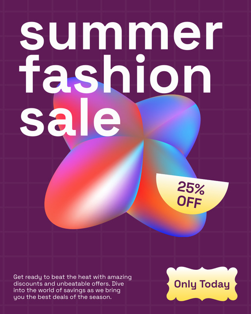 Summer Fashion Sale Ad with Abstract 3D Illustration Instagram Post Vertical tervezősablon