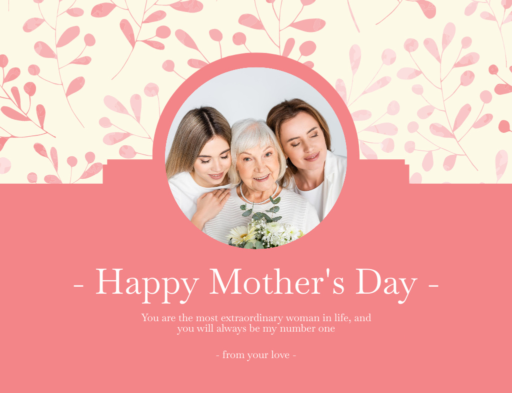 Happy Mother's Day Greeting on Pink Thank You Card 5.5x4in Horizontal – шаблон для дизайну