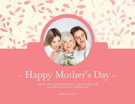 Vanhempi äiti kukkien kanssa äitienpäivänä Thank You Card 5.5x4in Horizontal Design Template