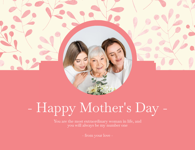 Happy Mother's Day Greeting on Pink Thank You Card 5.5x4in Horizontal Tasarım Şablonu