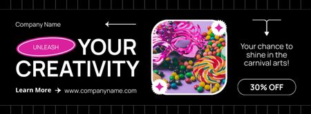 Designvorlage Karnevalskunst mit Rabatt und Süßigkeiten für Facebook cover