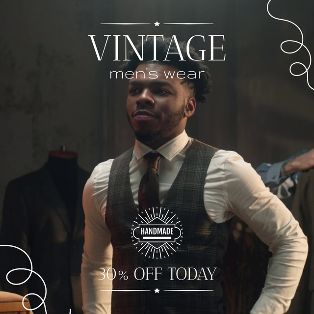 Vintage Men`s Wear With Discount From Tailor Animated Postデザインテンプレート