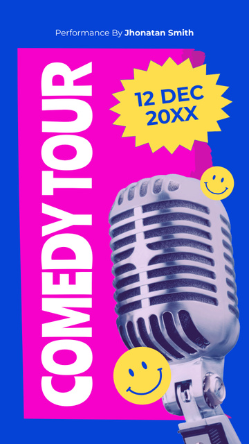 Comedy Tour Announcement with Illustration of Microphone Instagram Story Design Template