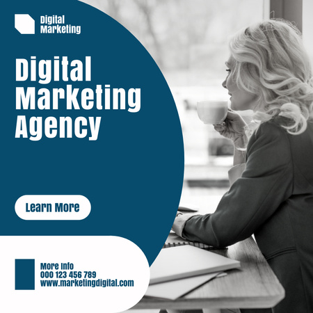Designvorlage Digital Marketing Agency Services on Blue für Instagram