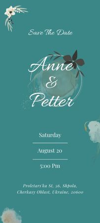 Wedding Announcement with Watercolor Flowers Invitation 9.5x21cm Design Template