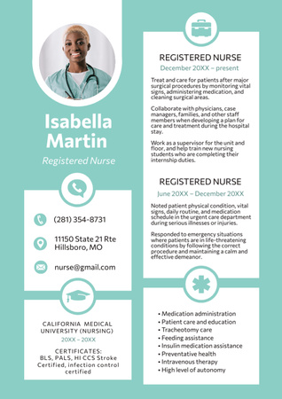Nurse Skills and Experience with Smiling Woman Resume Design Template
