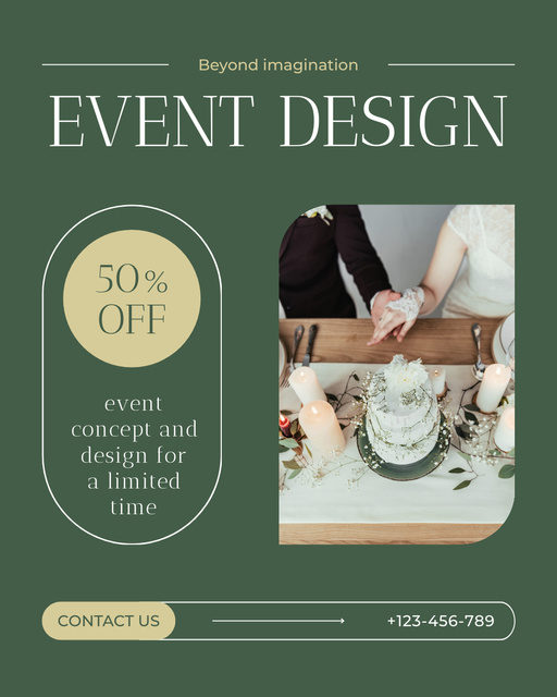 Offer Discounts on Event Design on Green Instagram Post Vertical tervezősablon