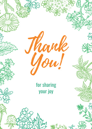 Thank you card on Greens Frame Postcard 5x7in Vertical Design Template