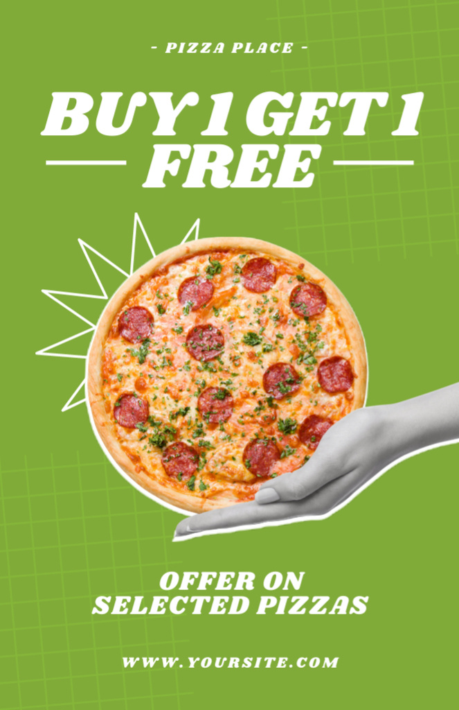 Promotional Offer for Pizza on Green Recipe Card Design Template