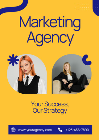 Marketing Agency Services with Businesswomen Flayer Design Template