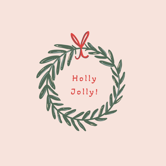 Charming Christmas Greeting with Festive Wreath In Beige Instagram Design Template