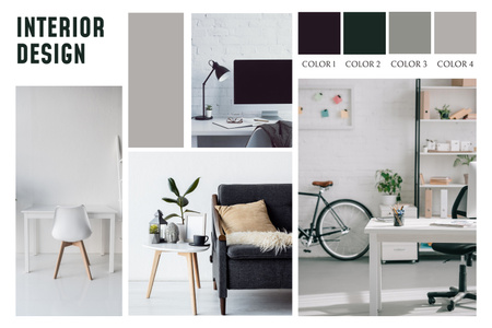 Plantilla de diseño de Colores grises y negros para diseño de interiores Mood Board 