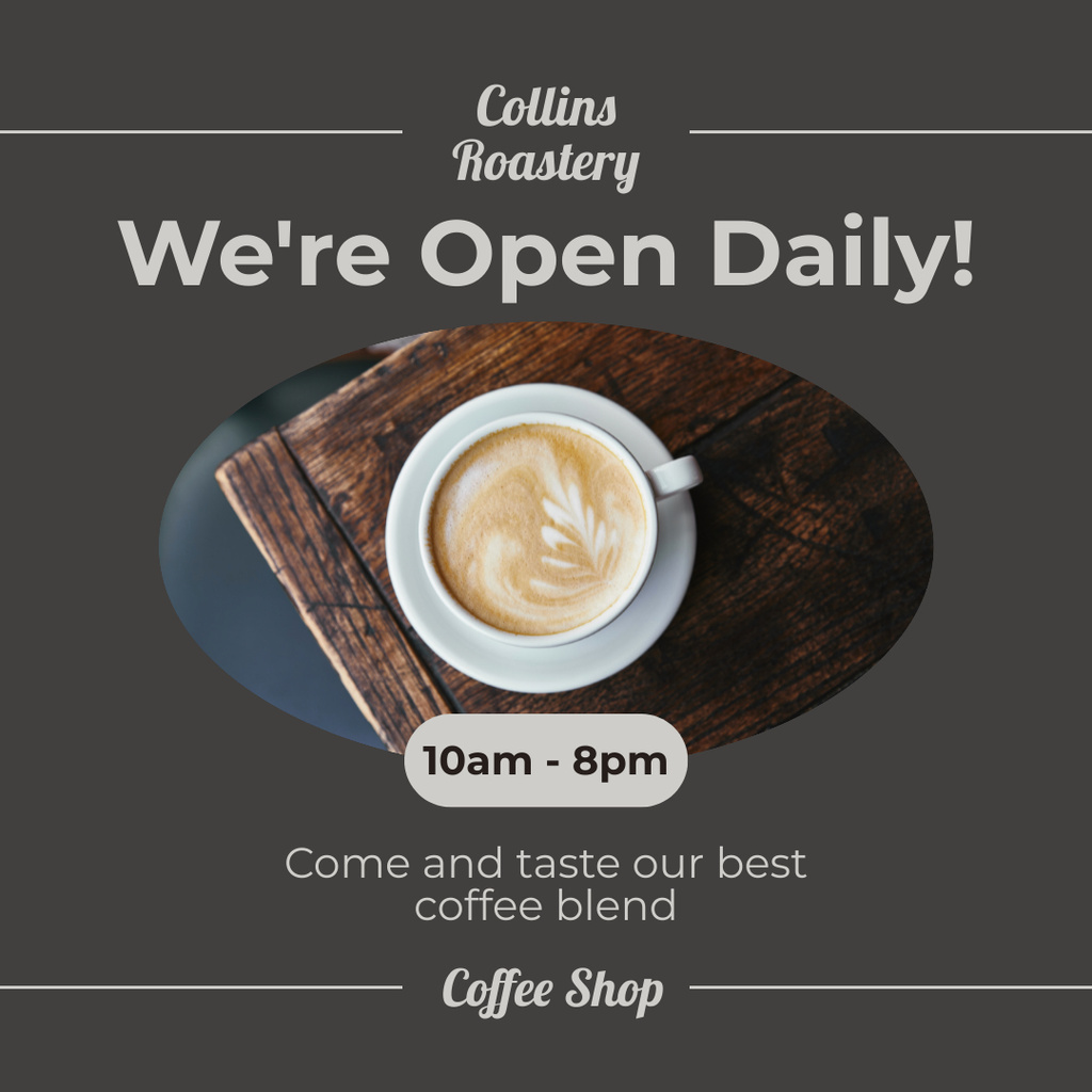 Coffee House Schedule with Cup of Cappuccino Instagram Design Template