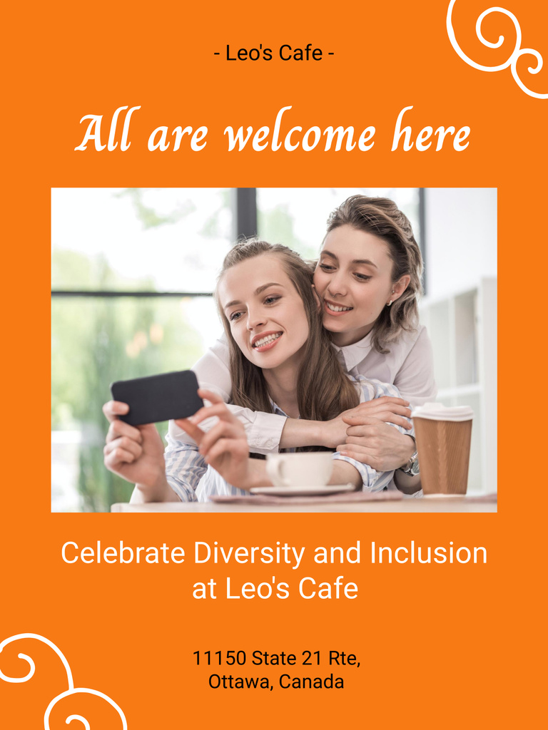 Designvorlage LGBT-Friendly Cafe Invitation with Two Women hugging für Poster 36x48in
