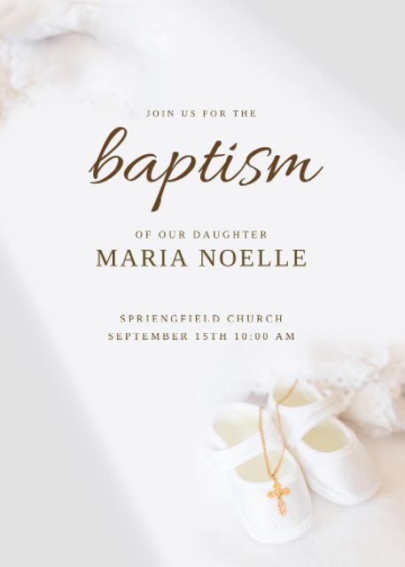 Platilla de diseño Baptism Announcement with Baby Shoes Invitation